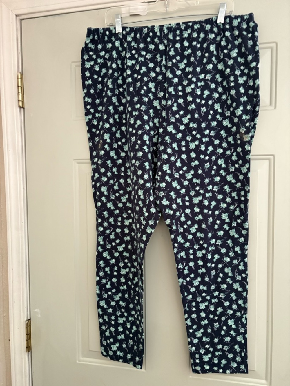 Woman Within Black Leggings with Mint Floral Print